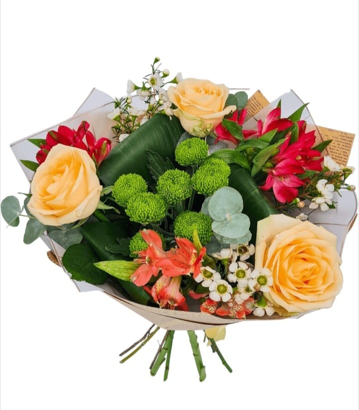 Buchet de vară cu crizanteme, trandafiri și astromelii 🌸🌹
